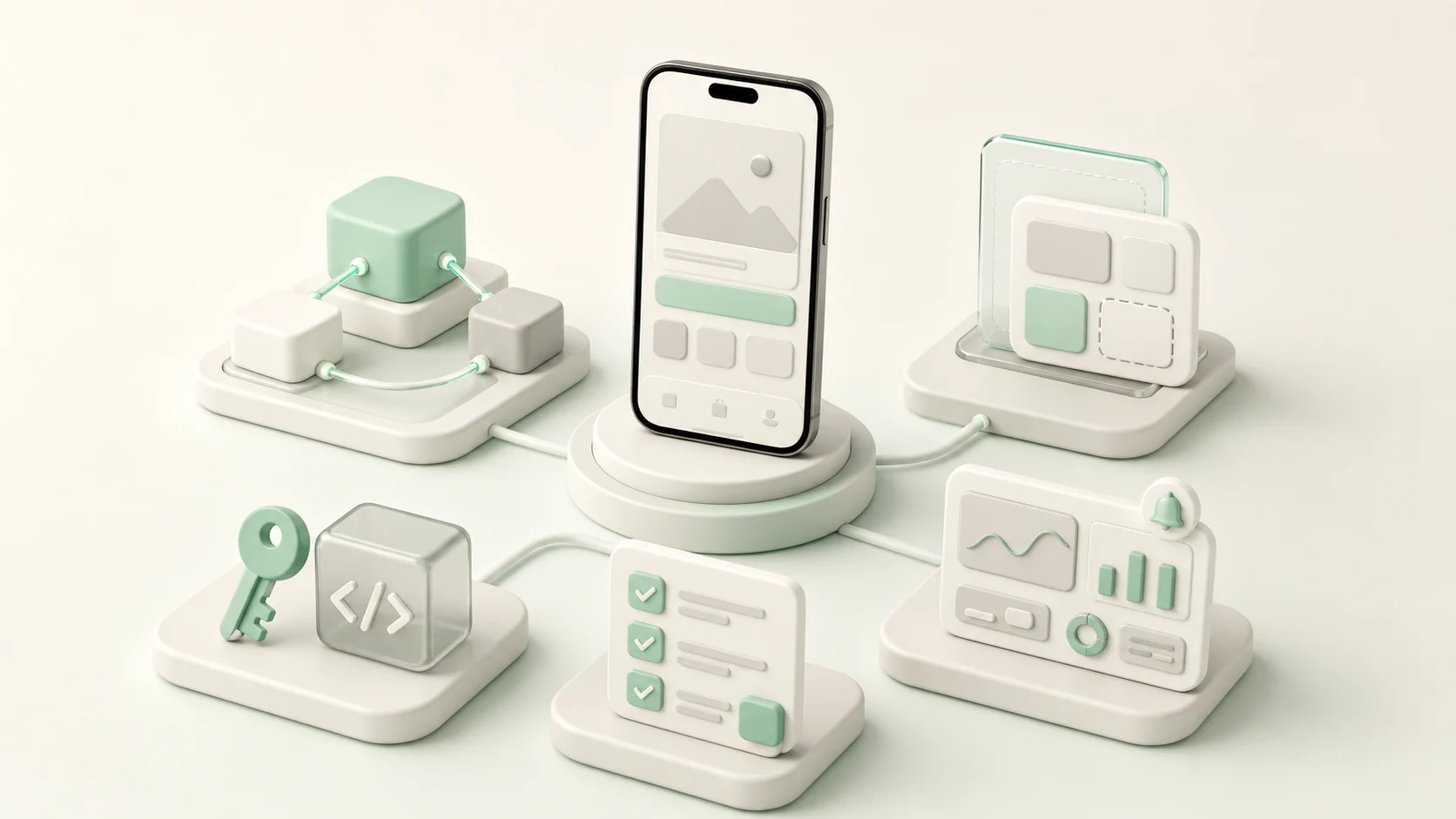 Five modules representing integration, design control, ownership, launch support, and ongoing app operations